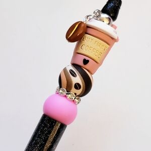 Handmade Glitter But First Coffee Beaded Silicone Focal Bead Pen